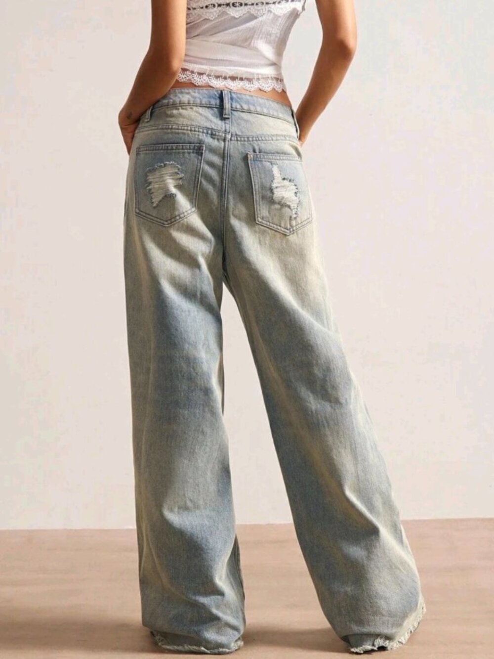Countryside Vacation Style Casual Woven Embroidered Beaded Loose Women Jeans - Picture 8 of 9